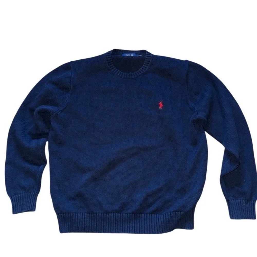 Ralph Lauren Sweater Mens XL‎ Blue Crewneck Pullover Red pony Logo grandpacore